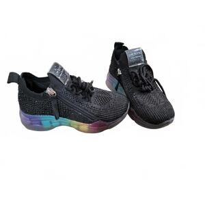 Steve Madden Girls Stylish Black Rainbow Sole Sneakers, Size 13